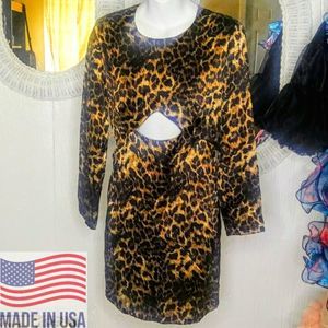 KIMBERLY TAYLOR NY Leopard Print Cut-Out Silk Mini Dress